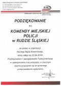 dylom - podziękowanie dla Komendy Miejskiej Policji w Rudzie Śląskiej za pomoc w organizacji Nocnego Rajdu Rowerowego