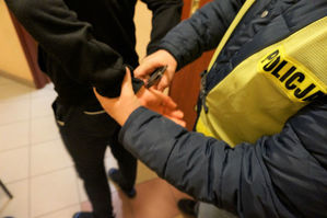 zdjęcie poglądowe - policjant zakłada kajdanki przestępcy